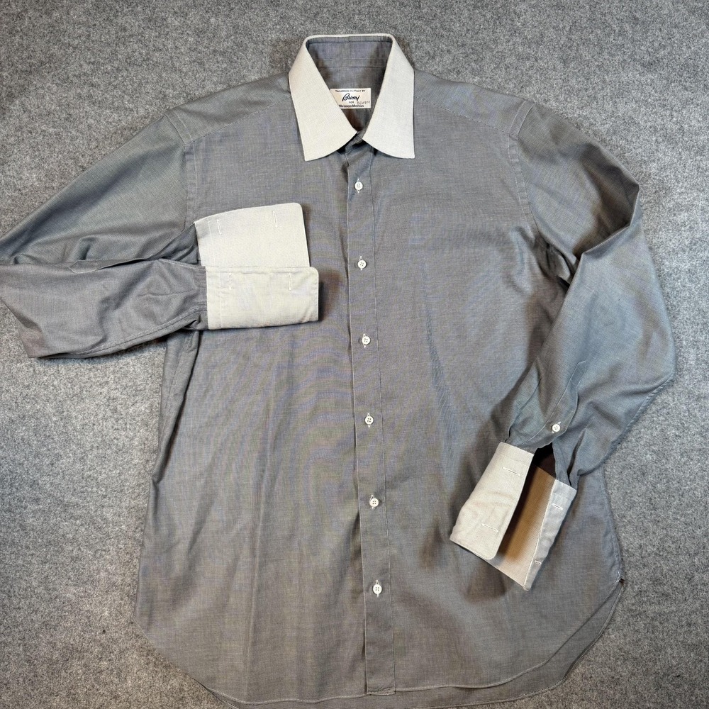 Brioni Shirt Mens Large Gray Check Contrast Collar French Cuff Dress Italy - Picture 2 of 9